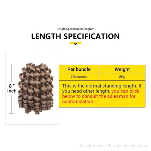 20 strands 8" 80g Jumpy Wand Curl Ombre Braiding Hair Synthetic Crochet Hair Extension  Bounce Crochet Hair Wand Curl